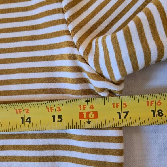 Ann Taylor Women's Structured Gold White Stripe Short Sleeve T-Shirt Medium - Picture 9 of 11